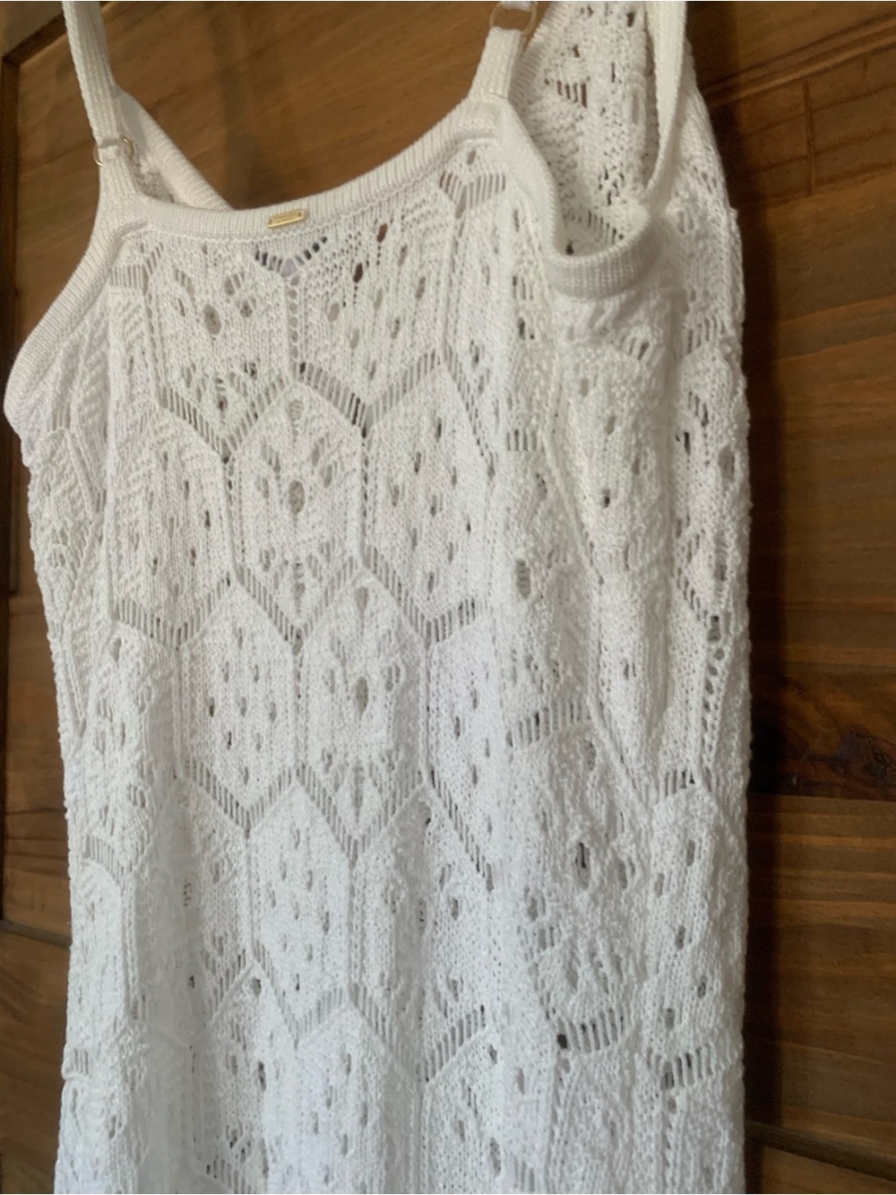 White Crochet Dress with Spaghetti Straps by Everyday Sunday L - Picture 9 of 10